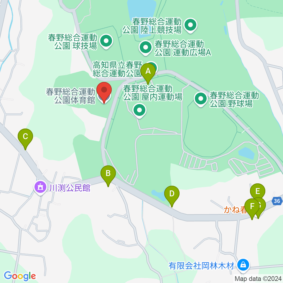 春野総合運動公園体育館周辺のファミレス・ファーストフード一覧地図