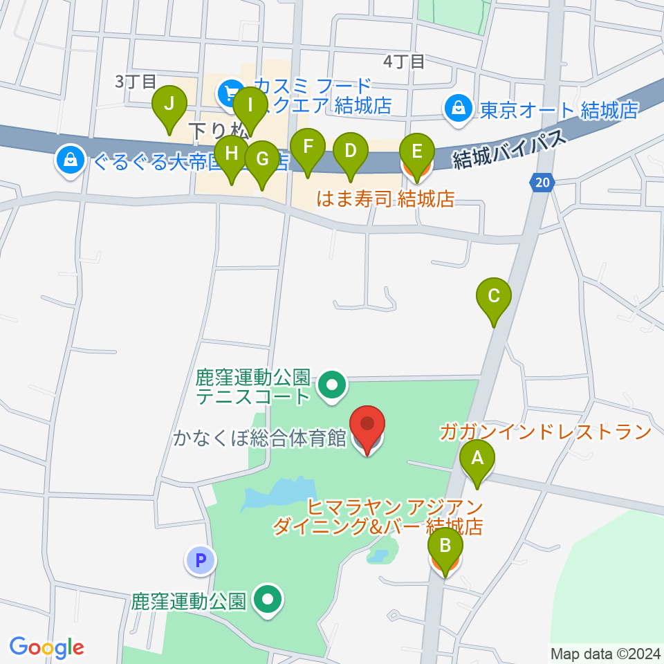 かなくぼ総合体育館周辺のファミレス・ファーストフード一覧地図