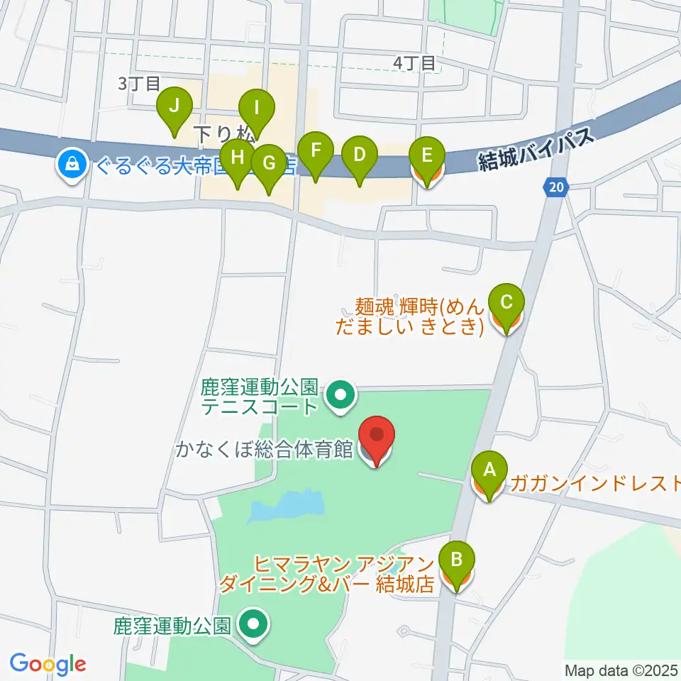 かなくぼ総合体育館周辺のファミレス・ファーストフード一覧地図