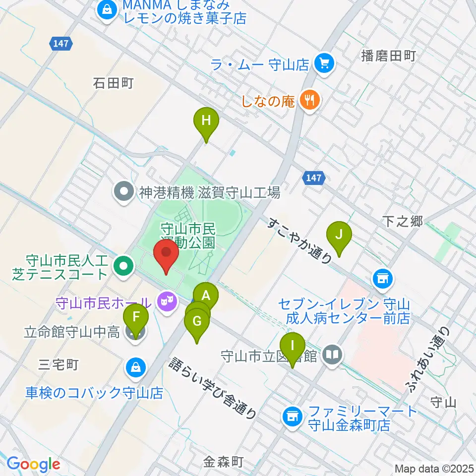 守山市民体育館周辺のファミレス・ファーストフード一覧地図