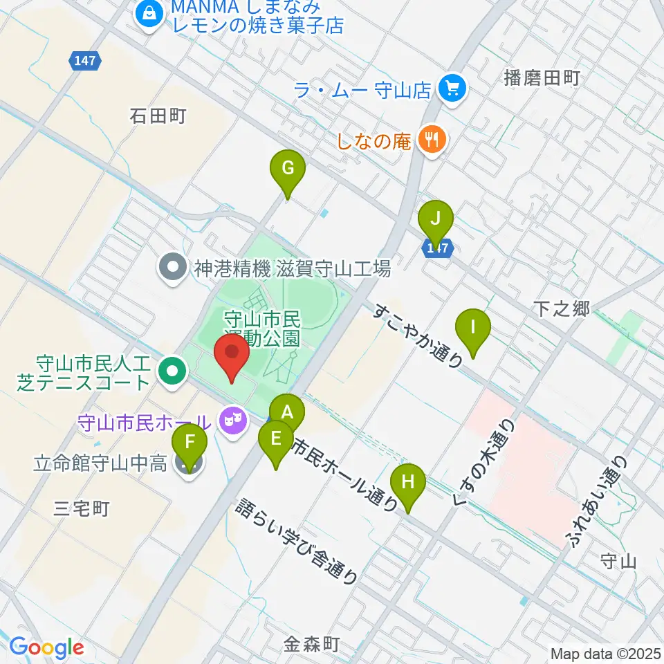 守山市民体育館周辺のファミレス・ファーストフード一覧地図