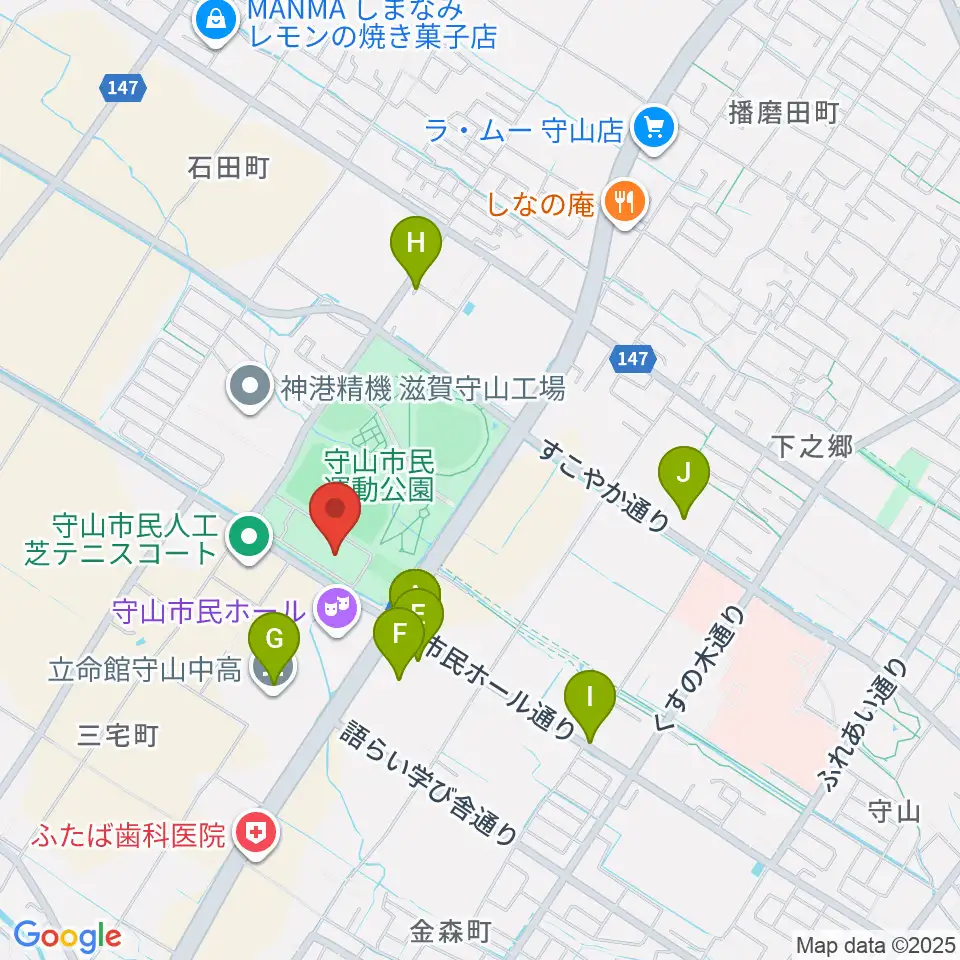 守山市民体育館周辺のファミレス・ファーストフード一覧地図