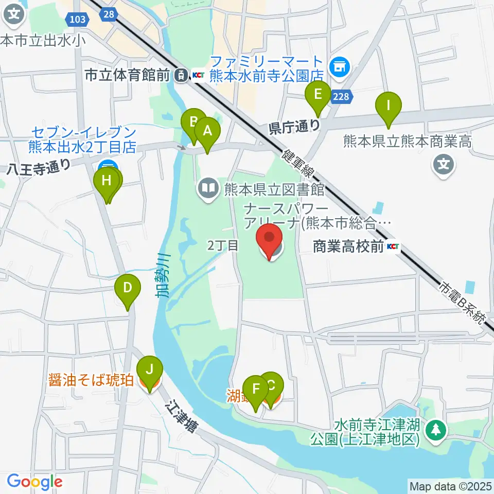 ナースパワーアリーナ周辺のファミレス・ファーストフード一覧地図