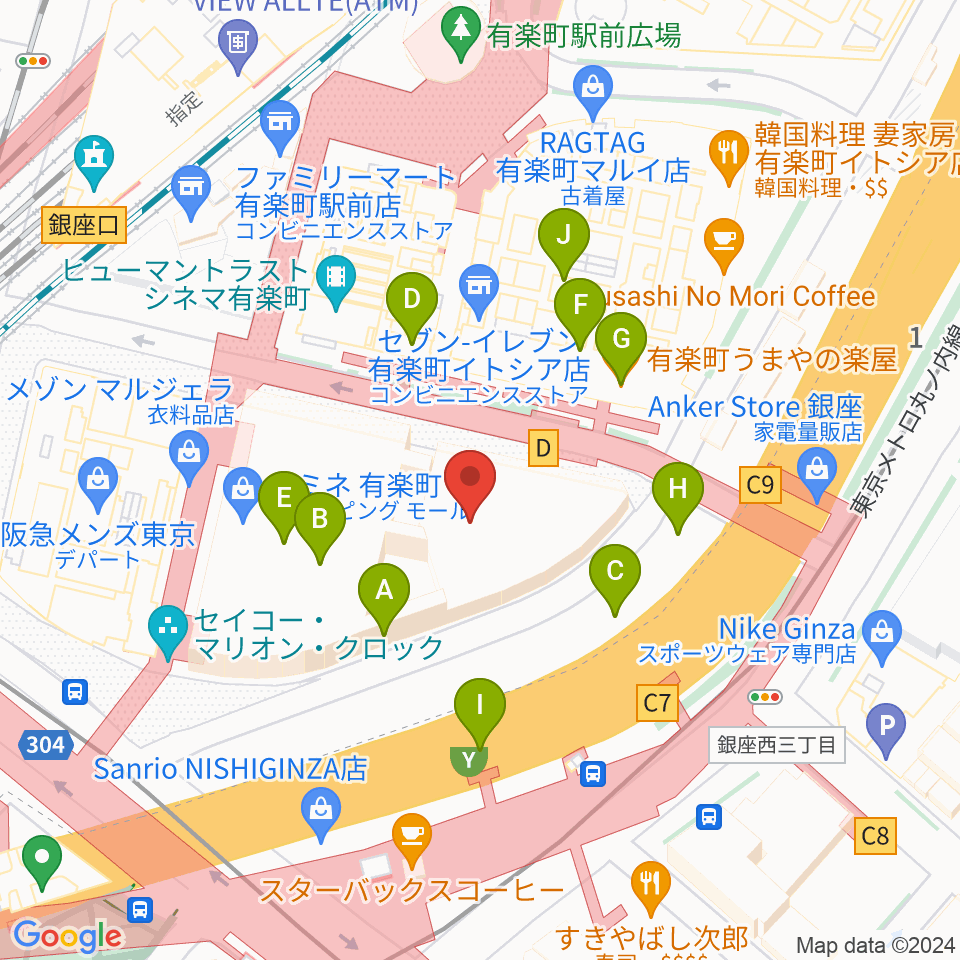 有楽町I'M A SHOW周辺のファミレス・ファーストフード一覧地図