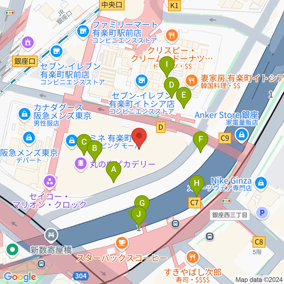 有楽町I'M A SHOW周辺のファミレス・ファーストフード一覧地図