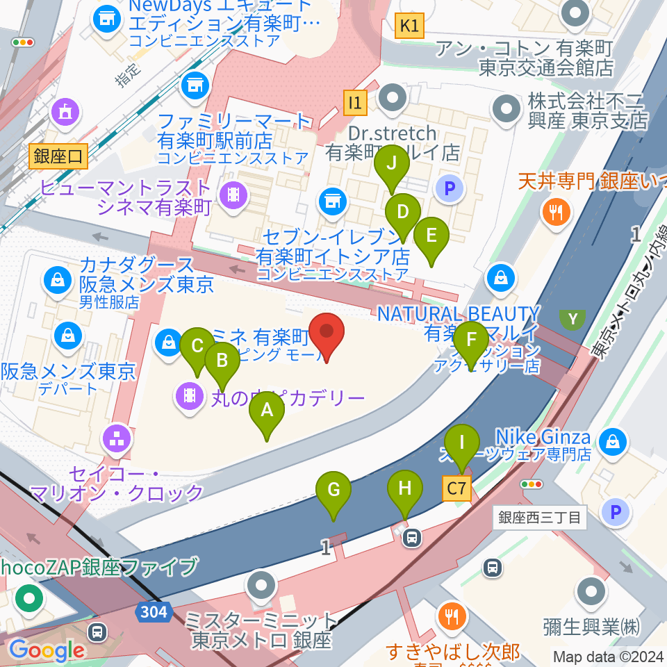 有楽町I'M A SHOW周辺のファミレス・ファーストフード一覧地図