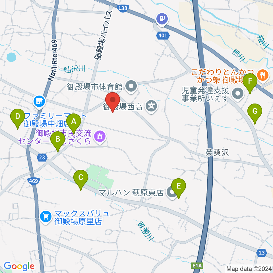 御殿場市陸上競技場周辺のファミレス・ファーストフード一覧地図