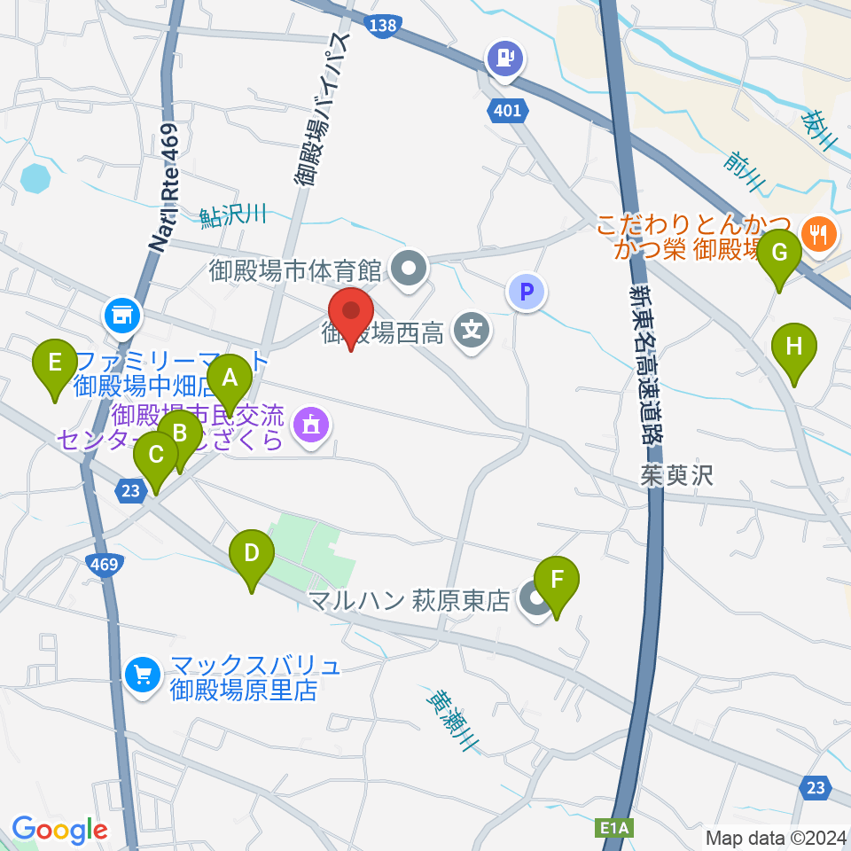 御殿場市陸上競技場周辺のファミレス・ファーストフード一覧地図