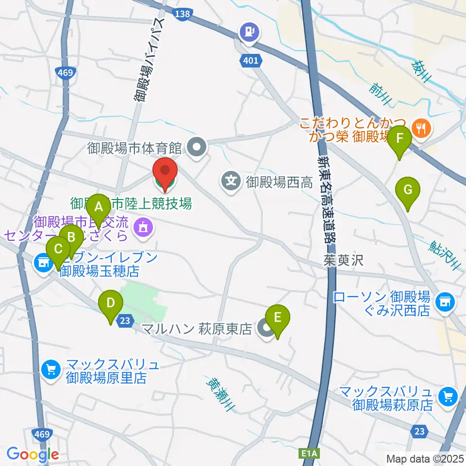 御殿場市陸上競技場周辺のファミレス・ファーストフード一覧地図