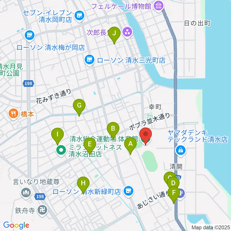 清水総合運動場体育館周辺のファミレス・ファーストフード一覧地図