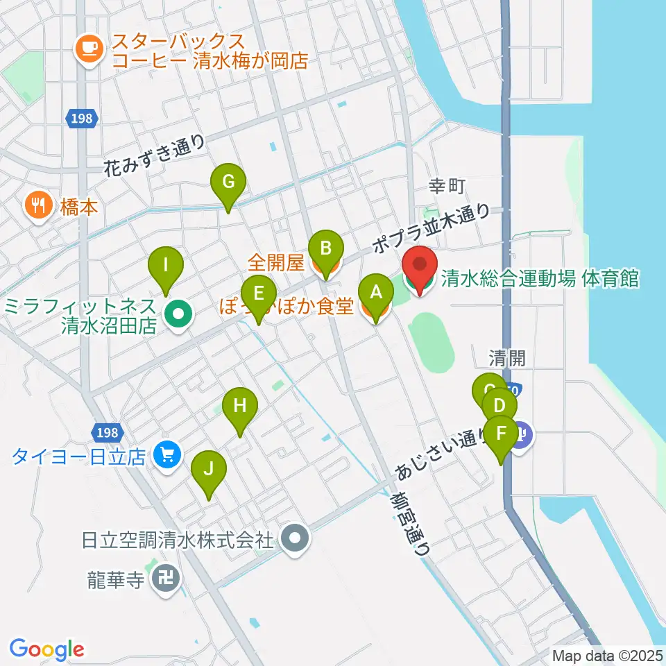 清水総合運動場体育館周辺のファミレス・ファーストフード一覧地図