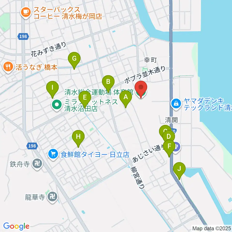 清水総合運動場体育館周辺のファミレス・ファーストフード一覧地図