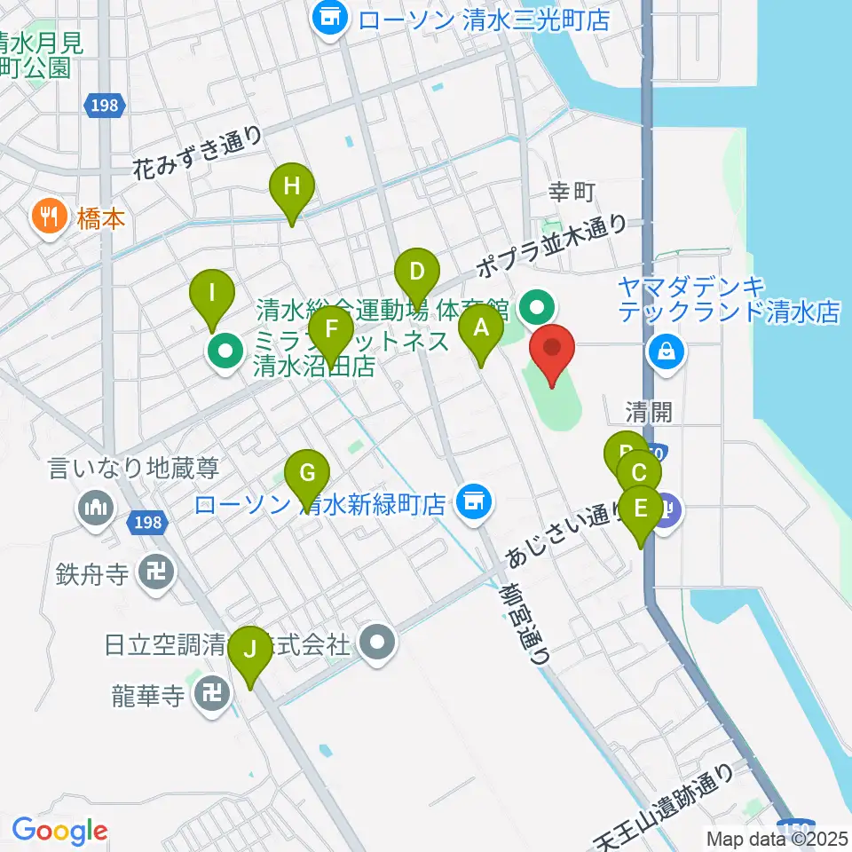 清水総合運動場陸上競技場周辺のファミレス・ファーストフード一覧地図