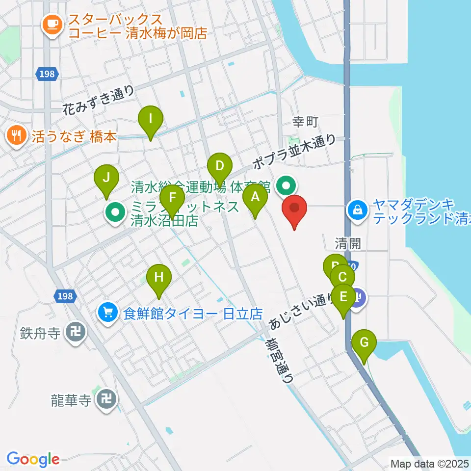 清水総合運動場陸上競技場周辺のファミレス・ファーストフード一覧地図