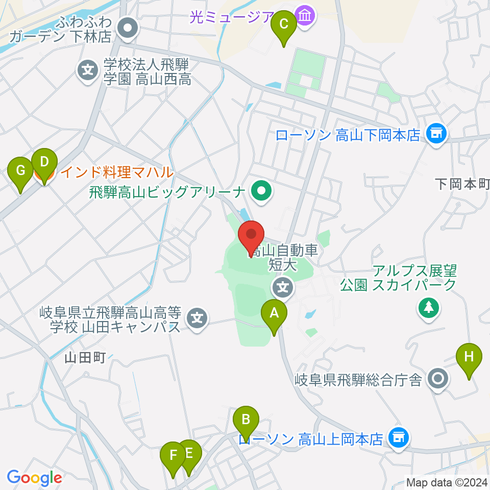 中山公園陸上競技場周辺のファミレス・ファーストフード一覧地図