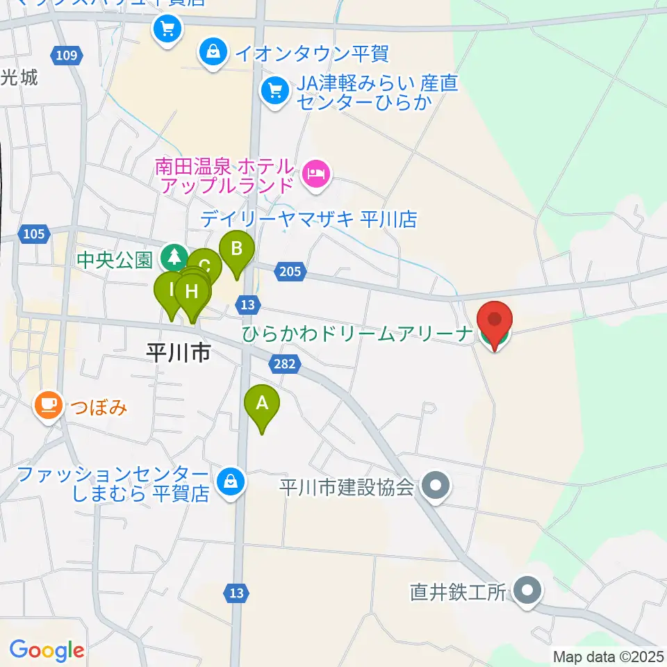 ひらかわドリームアリーナ周辺のファミレス・ファーストフード一覧地図