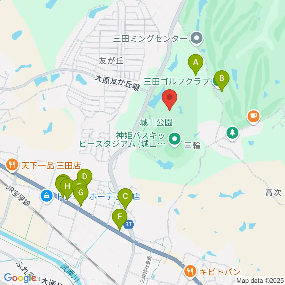 神姫バス城山体育館周辺のファミレス・ファーストフード一覧地図