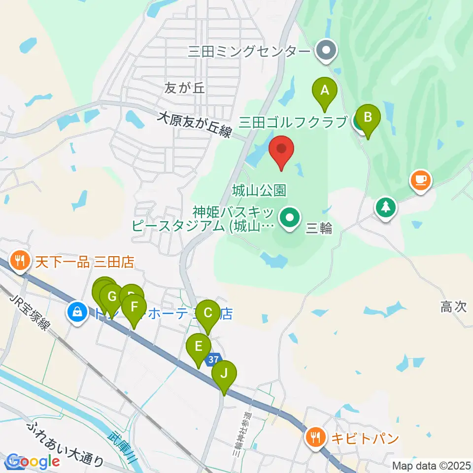 神姫バス城山体育館周辺のファミレス・ファーストフード一覧地図