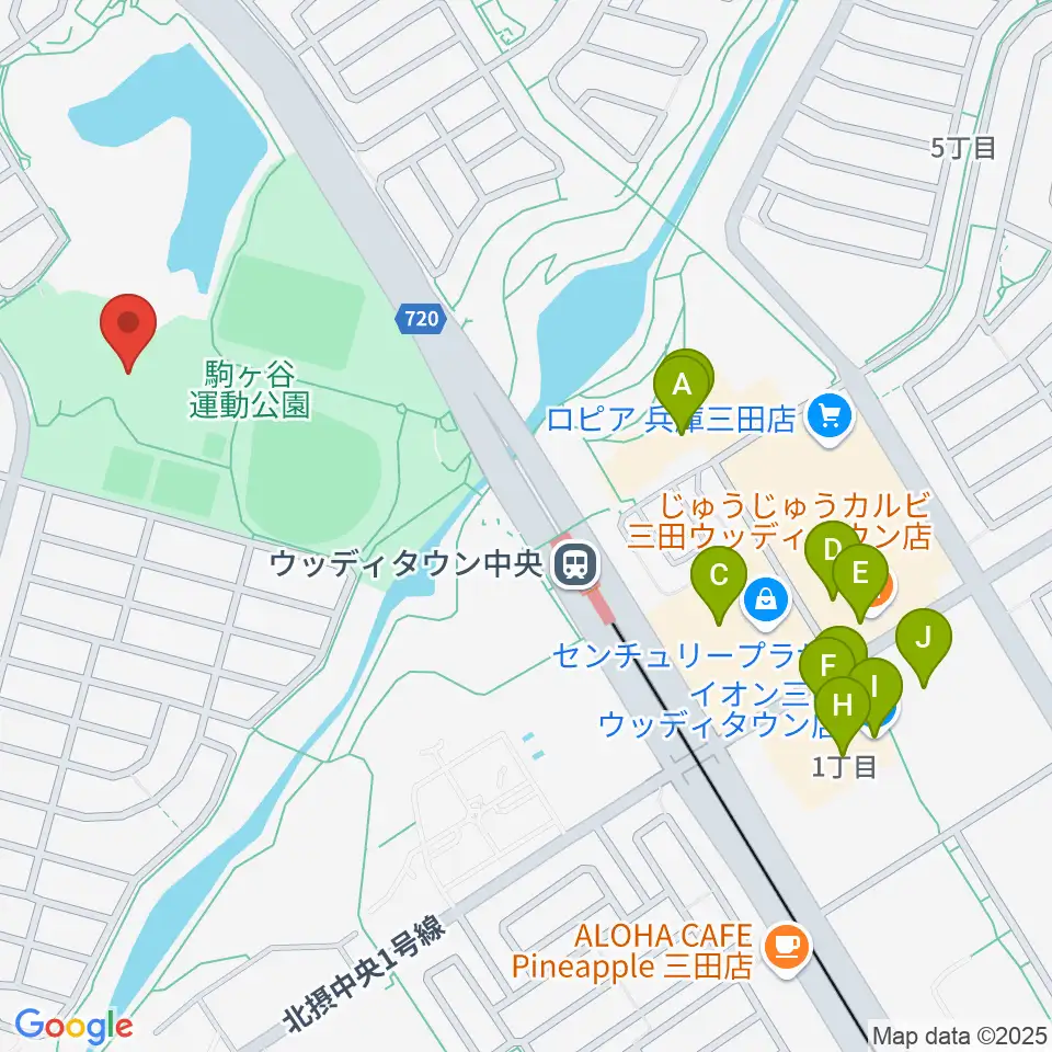 駒ケ谷運動公園体育館周辺のファミレス・ファーストフード一覧地図
