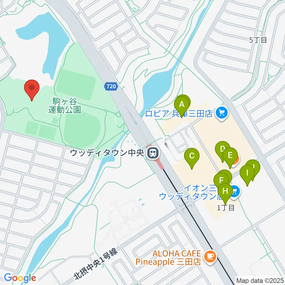 駒ケ谷運動公園体育館周辺のファミレス・ファーストフード一覧地図