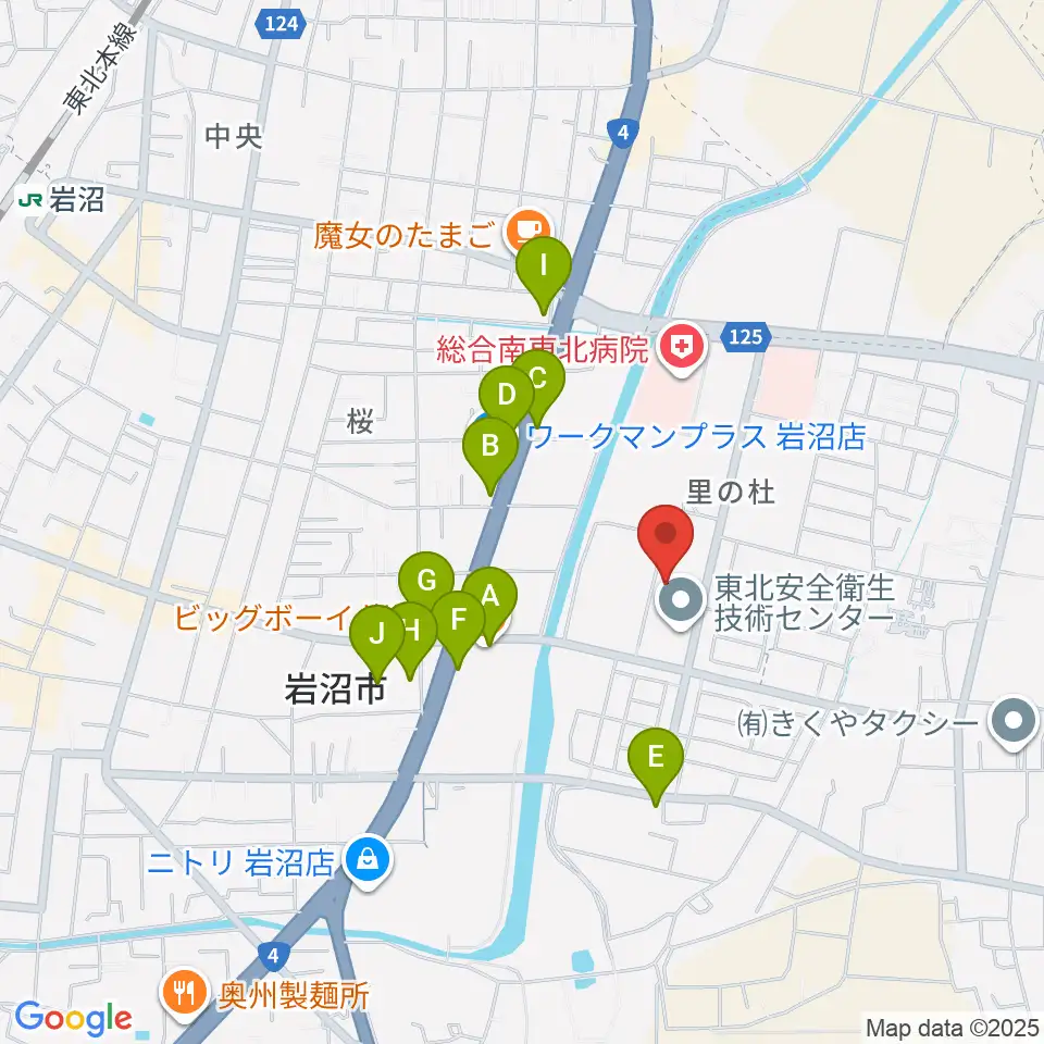 岩沼市総合体育館ビッグアリーナ周辺のファミレス・ファーストフード一覧地図