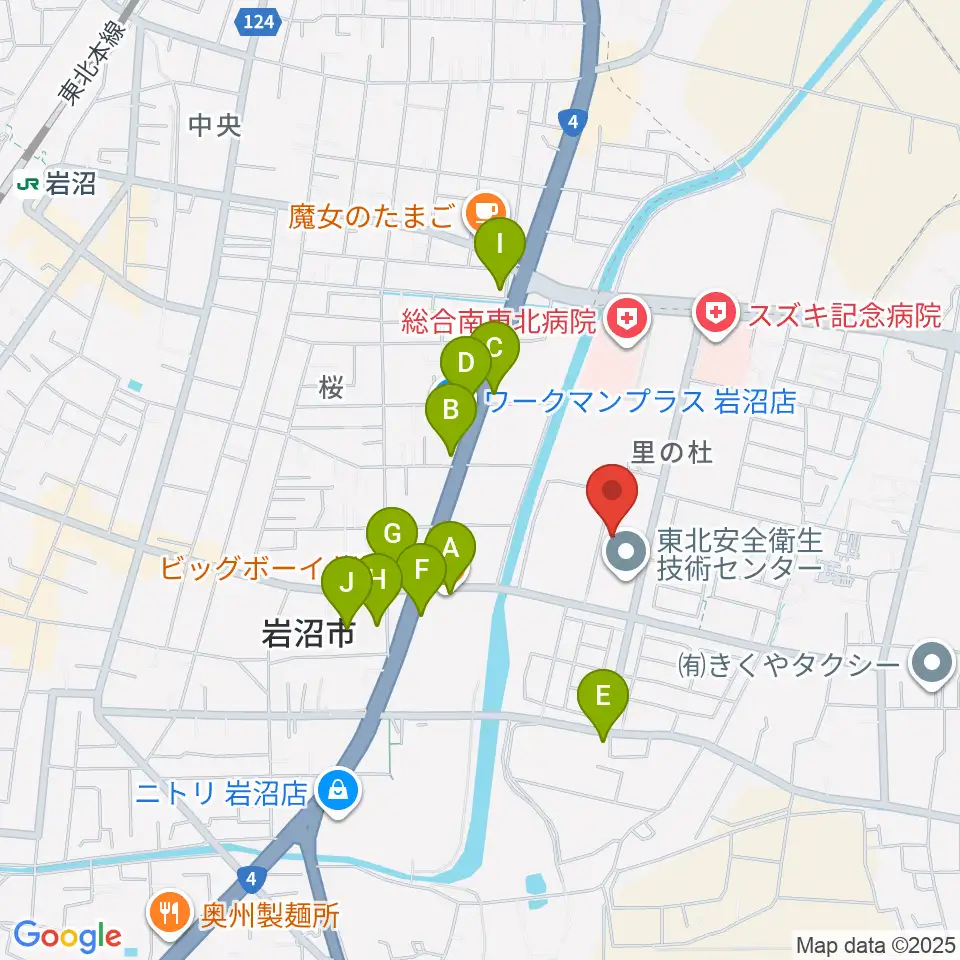 岩沼市総合体育館ビッグアリーナ周辺のファミレス・ファーストフード一覧地図