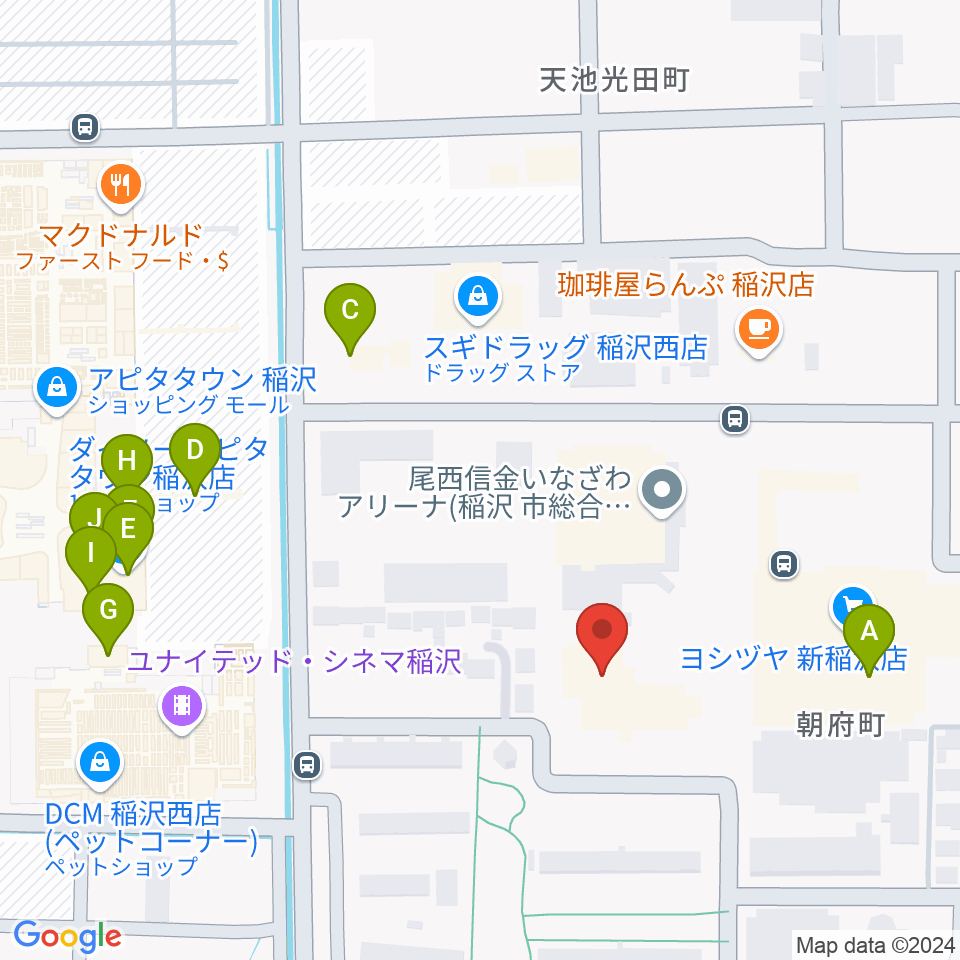 尾西信金いなざわアリーナ周辺のファミレス・ファーストフード一覧地図