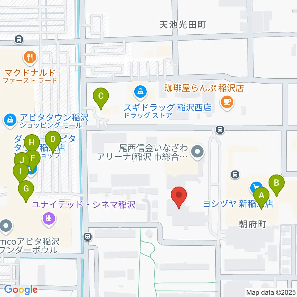 尾西信金いなざわアリーナ周辺のファミレス・ファーストフード一覧地図