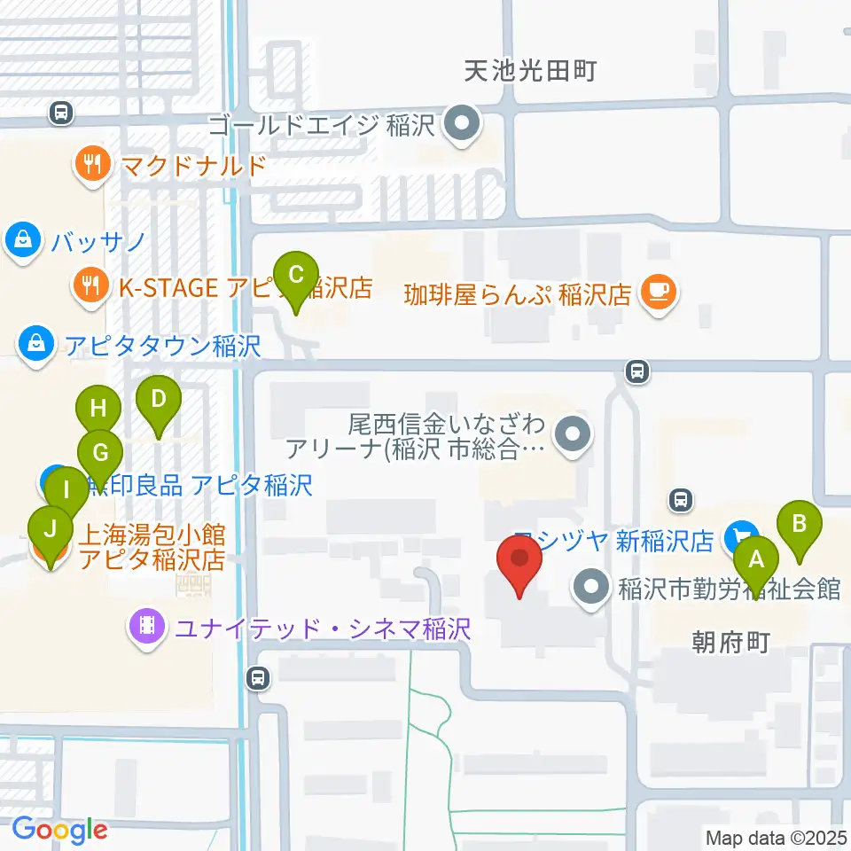 尾西信金いなざわアリーナ周辺のファミレス・ファーストフード一覧地図