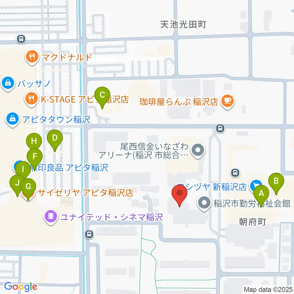 尾西信金いなざわアリーナ周辺のファミレス・ファーストフード一覧地図