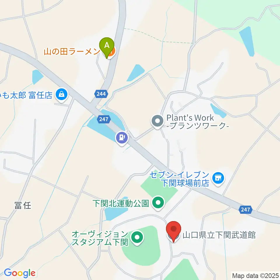 山口県立下関武道館周辺のファミレス・ファーストフード一覧地図