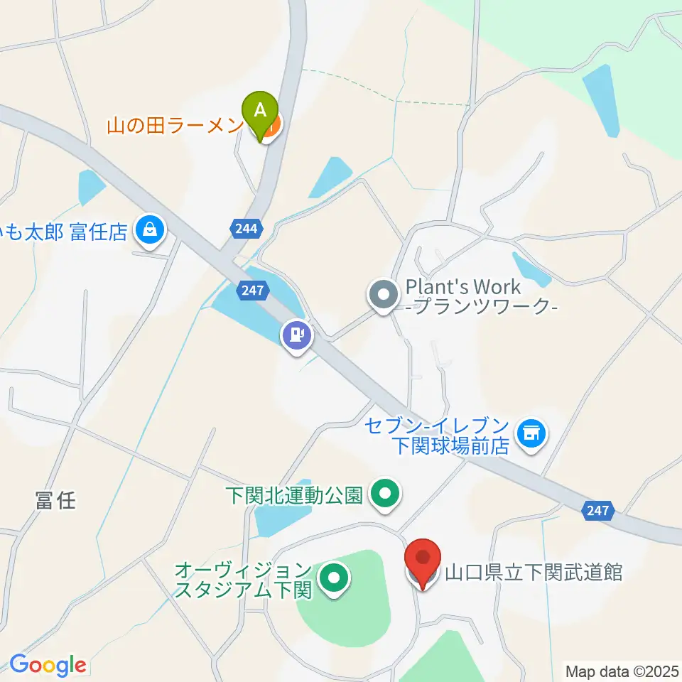 山口県立下関武道館周辺のファミレス・ファーストフード一覧地図
