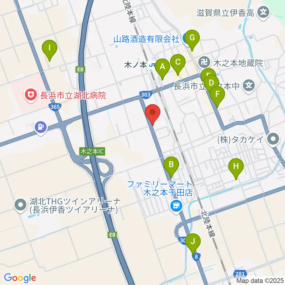 木之本スティックホール周辺のファミレス・ファーストフード一覧地図