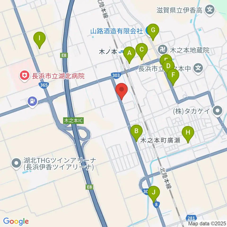 木之本スティックホール周辺のファミレス・ファーストフード一覧地図