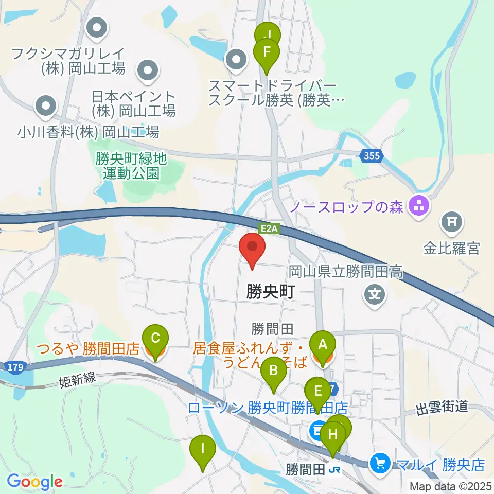 勝央文化ホール周辺のファミレス・ファーストフード一覧地図