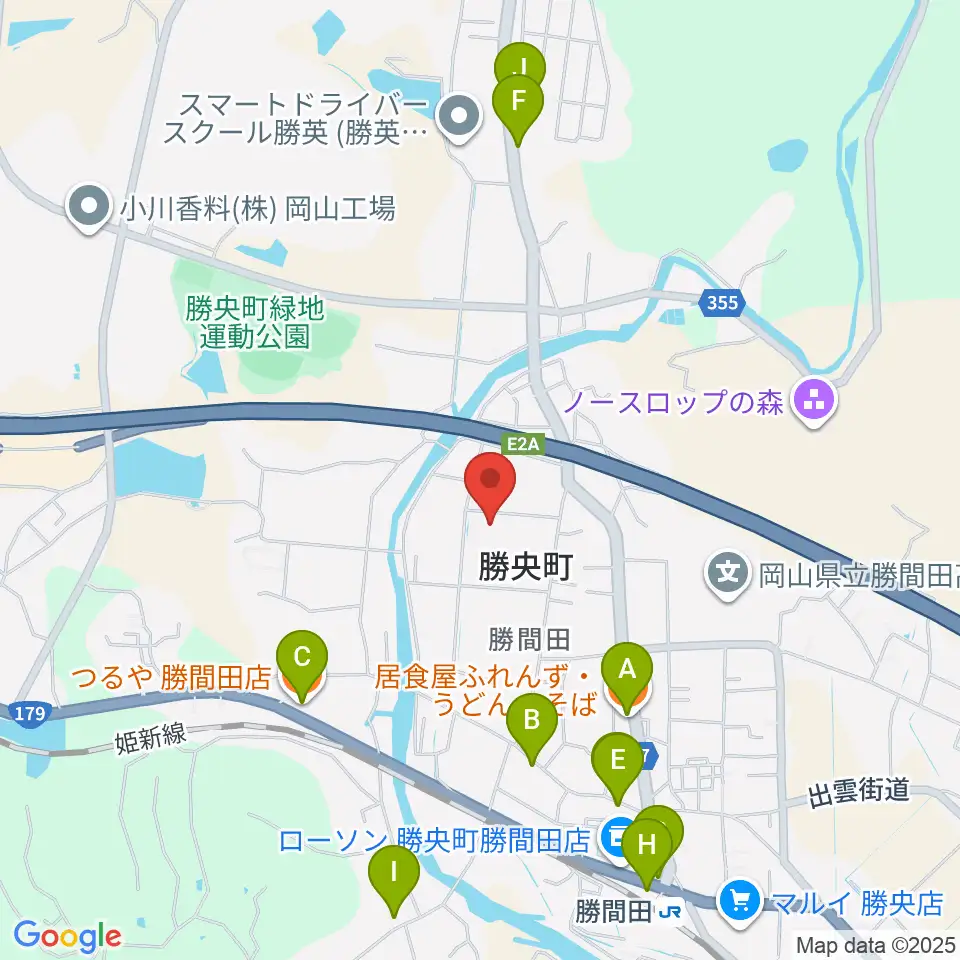 勝央文化ホール周辺のファミレス・ファーストフード一覧地図