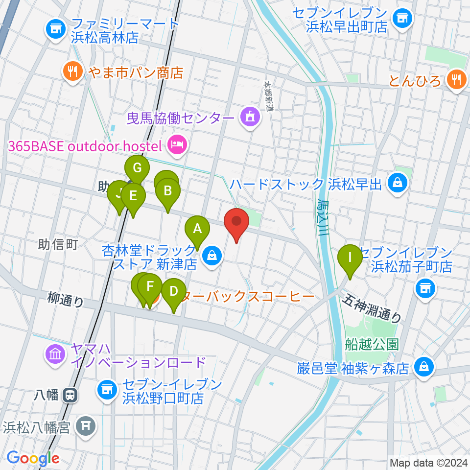 新津プロソニックスタジオ周辺のファミレス・ファーストフード一覧地図