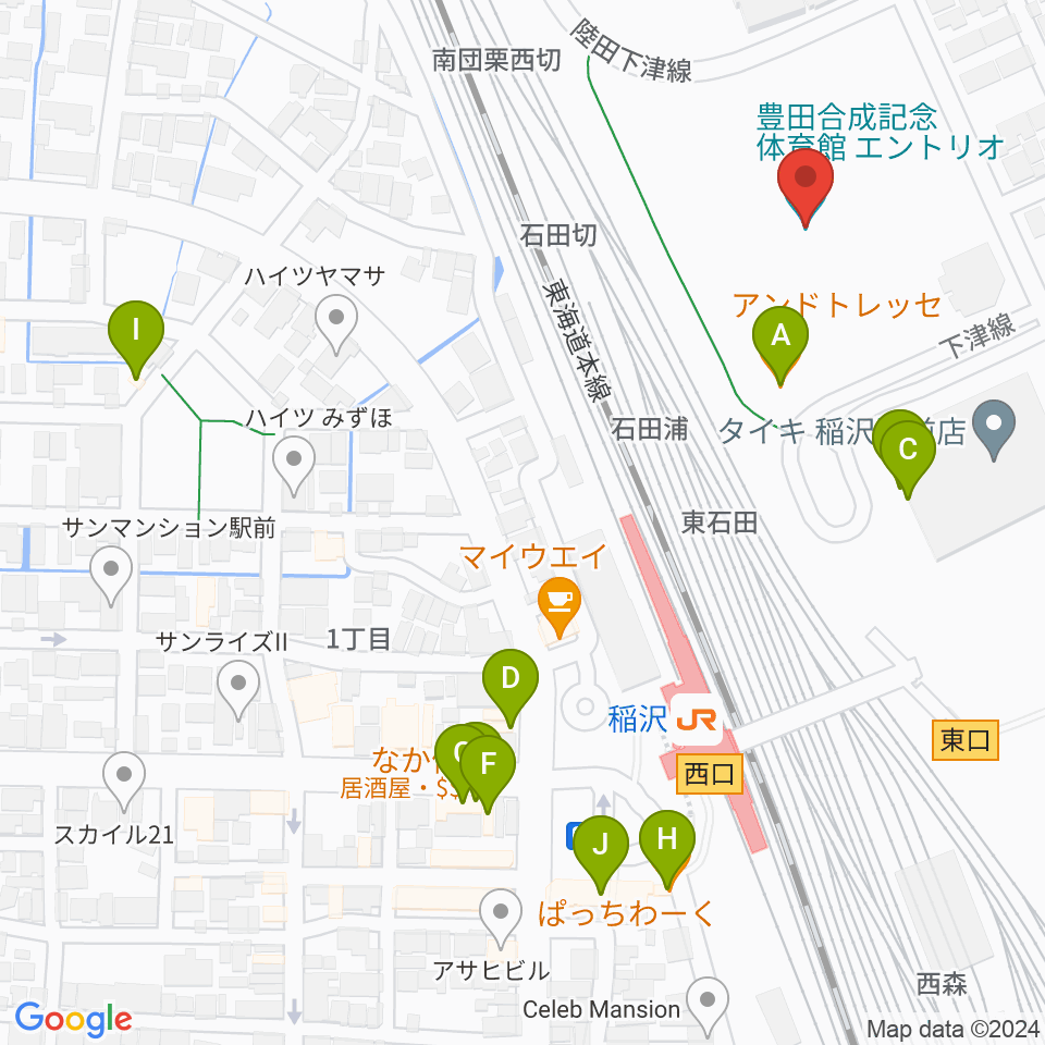 豊田合成記念体育館エントリオ周辺のファミレス・ファーストフード一覧地図
