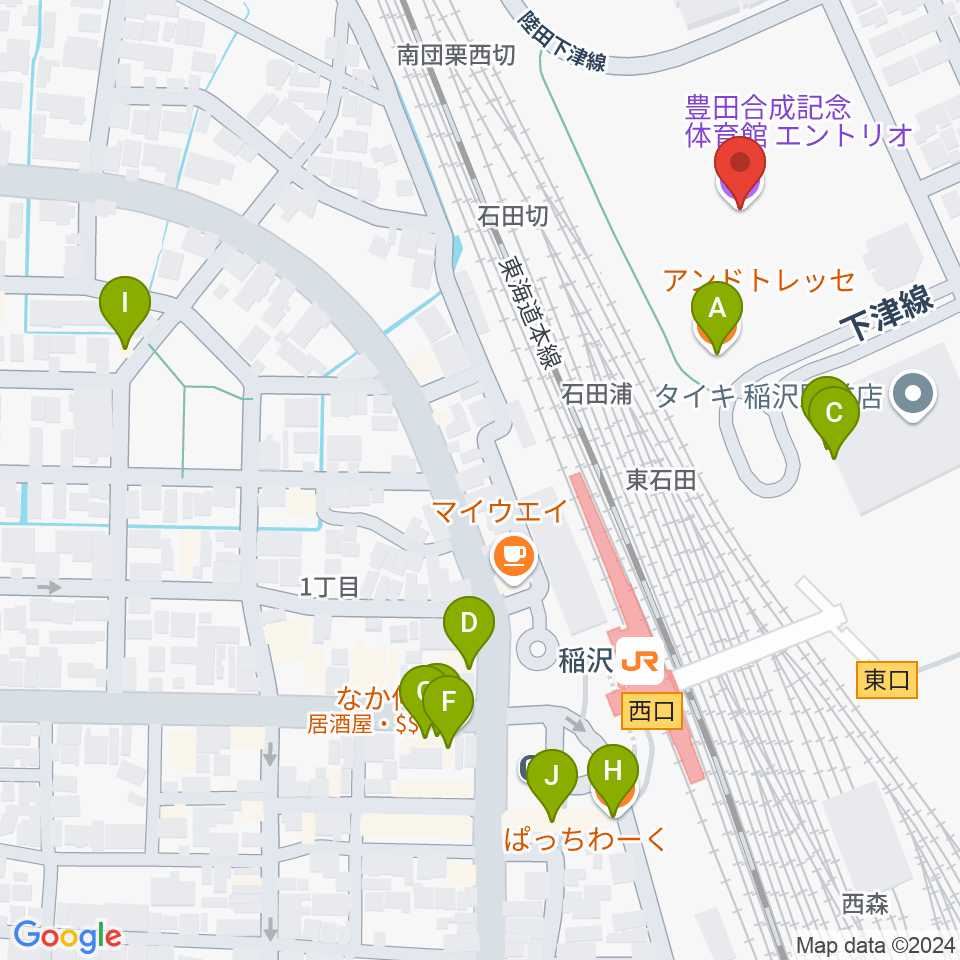 豊田合成記念体育館エントリオ周辺のファミレス・ファーストフード一覧地図