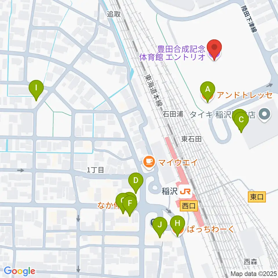 豊田合成記念体育館エントリオ周辺のファミレス・ファーストフード一覧地図
