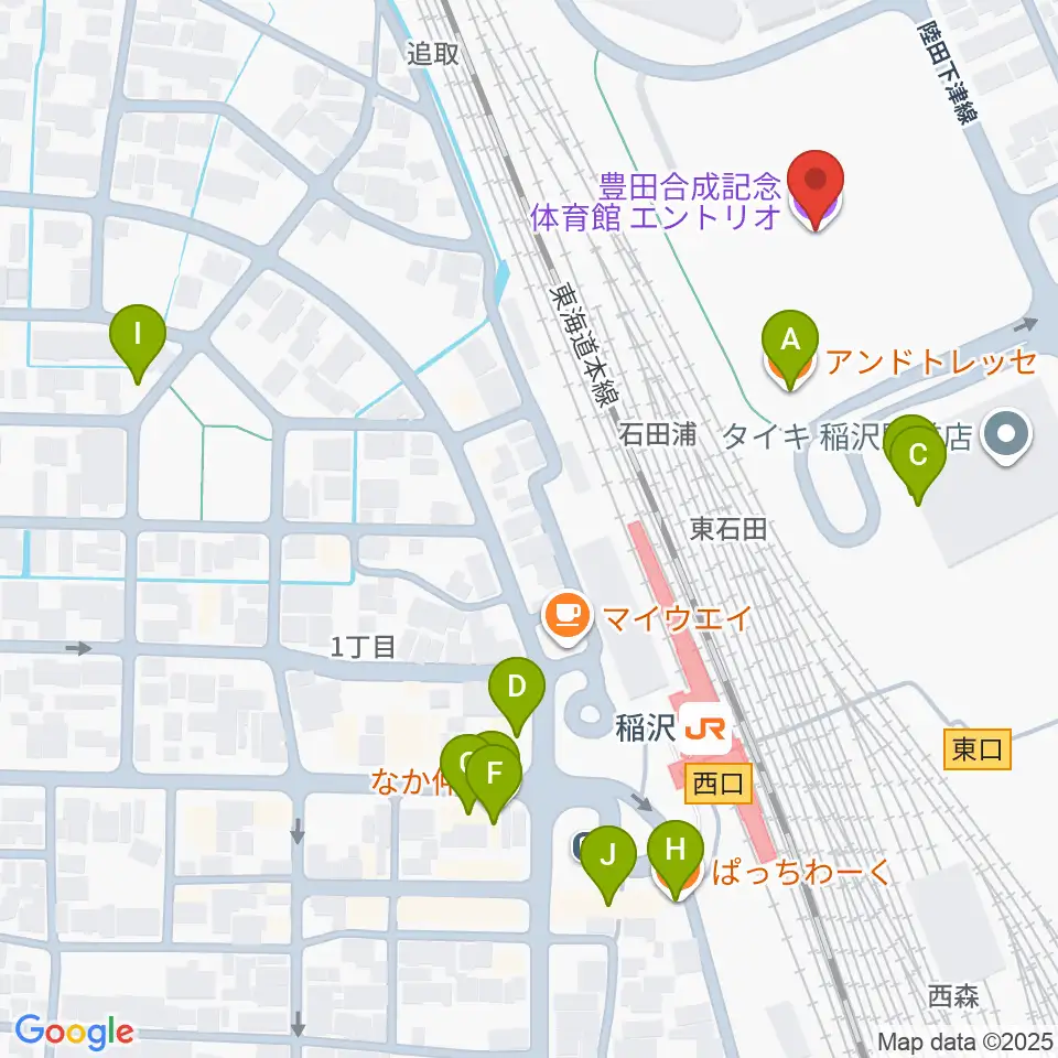 豊田合成記念体育館エントリオ周辺のファミレス・ファーストフード一覧地図