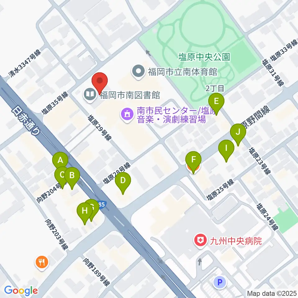 塩原音楽・演劇練習場周辺のファミレス・ファーストフード一覧地図