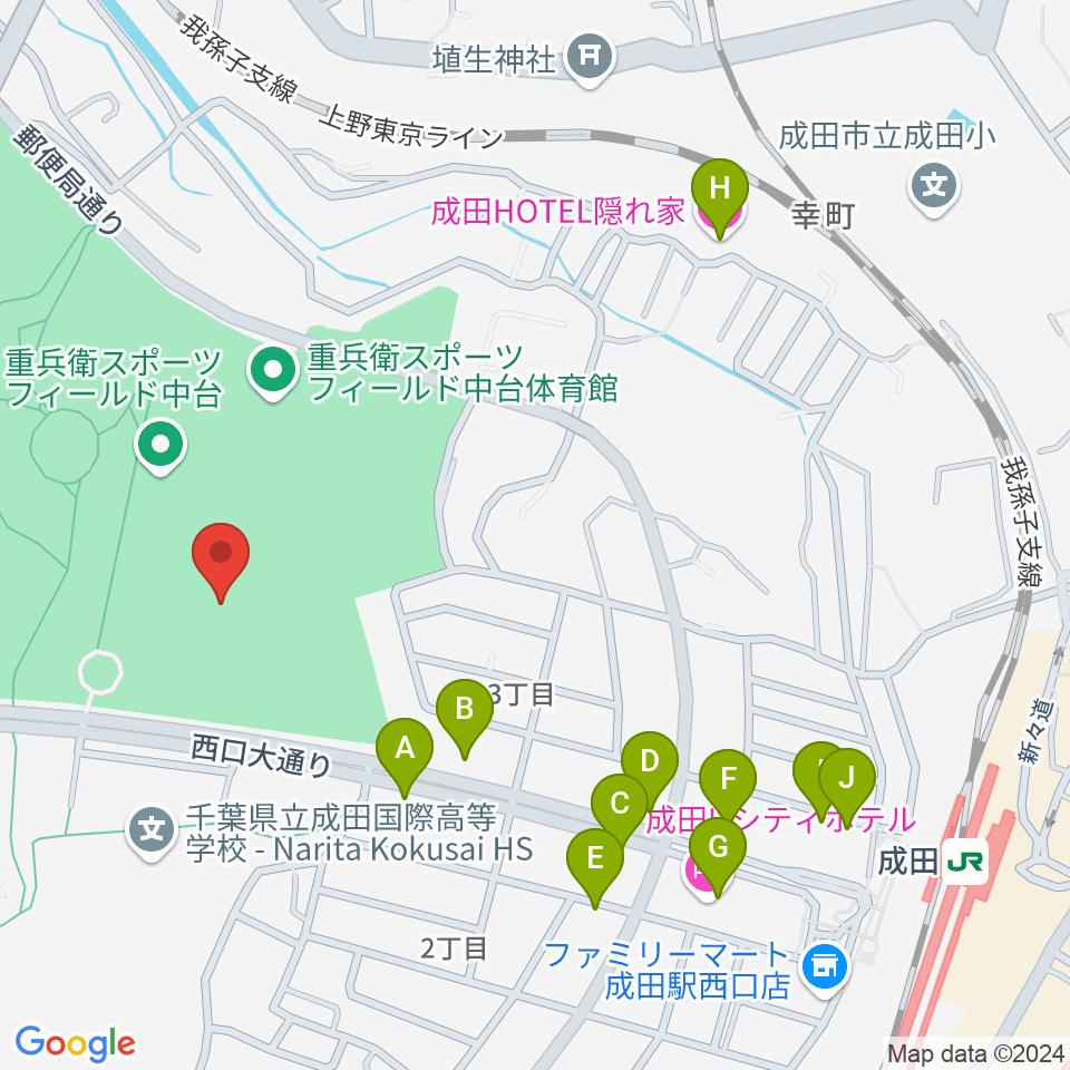 重兵衛スポーツフィールド中台陸上競技場周辺のファミレス・ファーストフード一覧地図