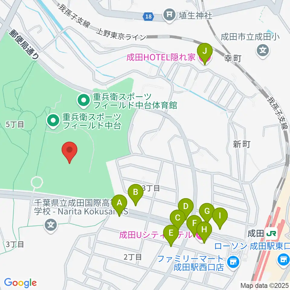 重兵衛スポーツフィールド中台陸上競技場周辺のファミレス・ファーストフード一覧地図