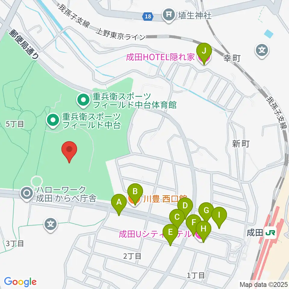 重兵衛スポーツフィールド中台陸上競技場周辺のファミレス・ファーストフード一覧地図