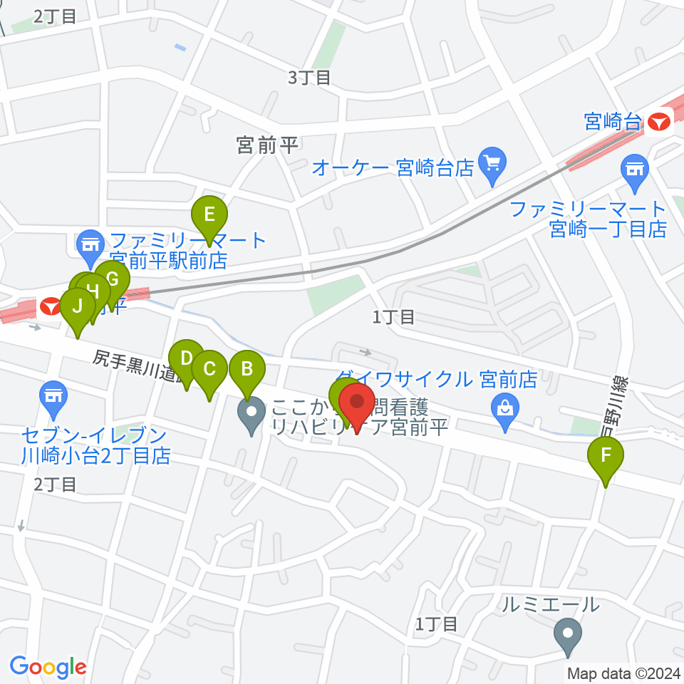 クラウドナインスタジオ 宮前平店周辺のファミレス・ファーストフード一覧地図