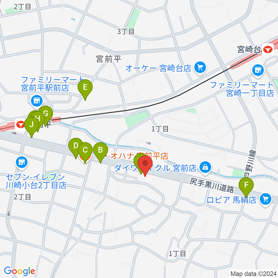 クラウドナインスタジオ 宮前平店周辺のファミレス・ファーストフード一覧地図