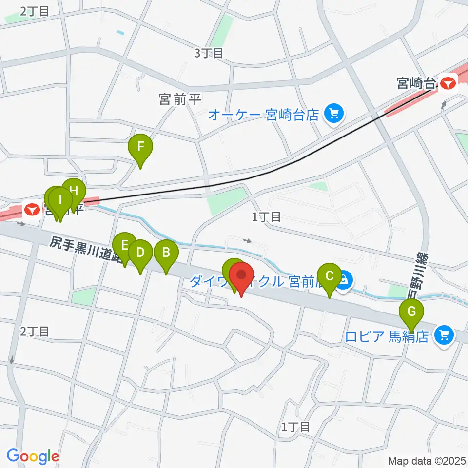 クラウドナインスタジオ 宮前平店周辺のファミレス・ファーストフード一覧地図