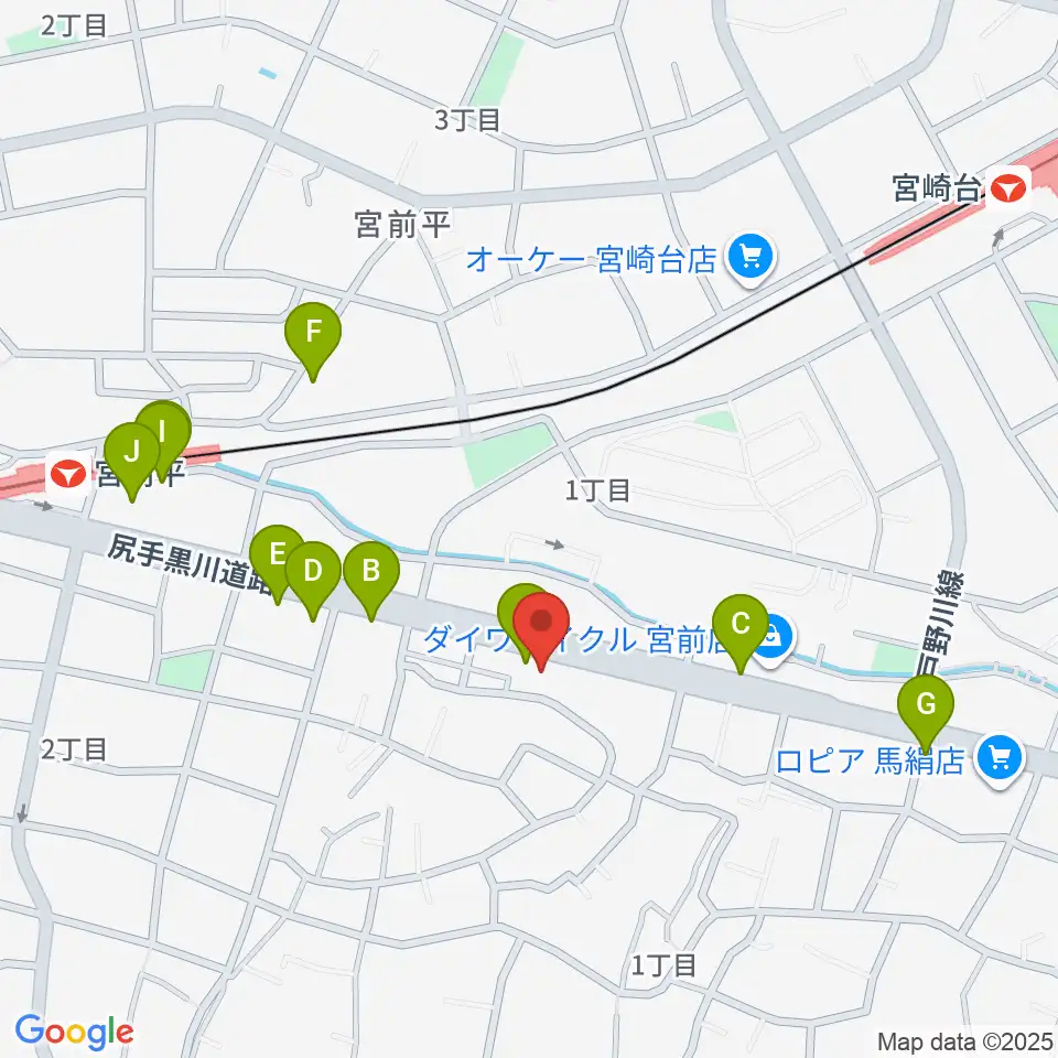 クラウドナインスタジオ 宮前平店周辺のファミレス・ファーストフード一覧地図