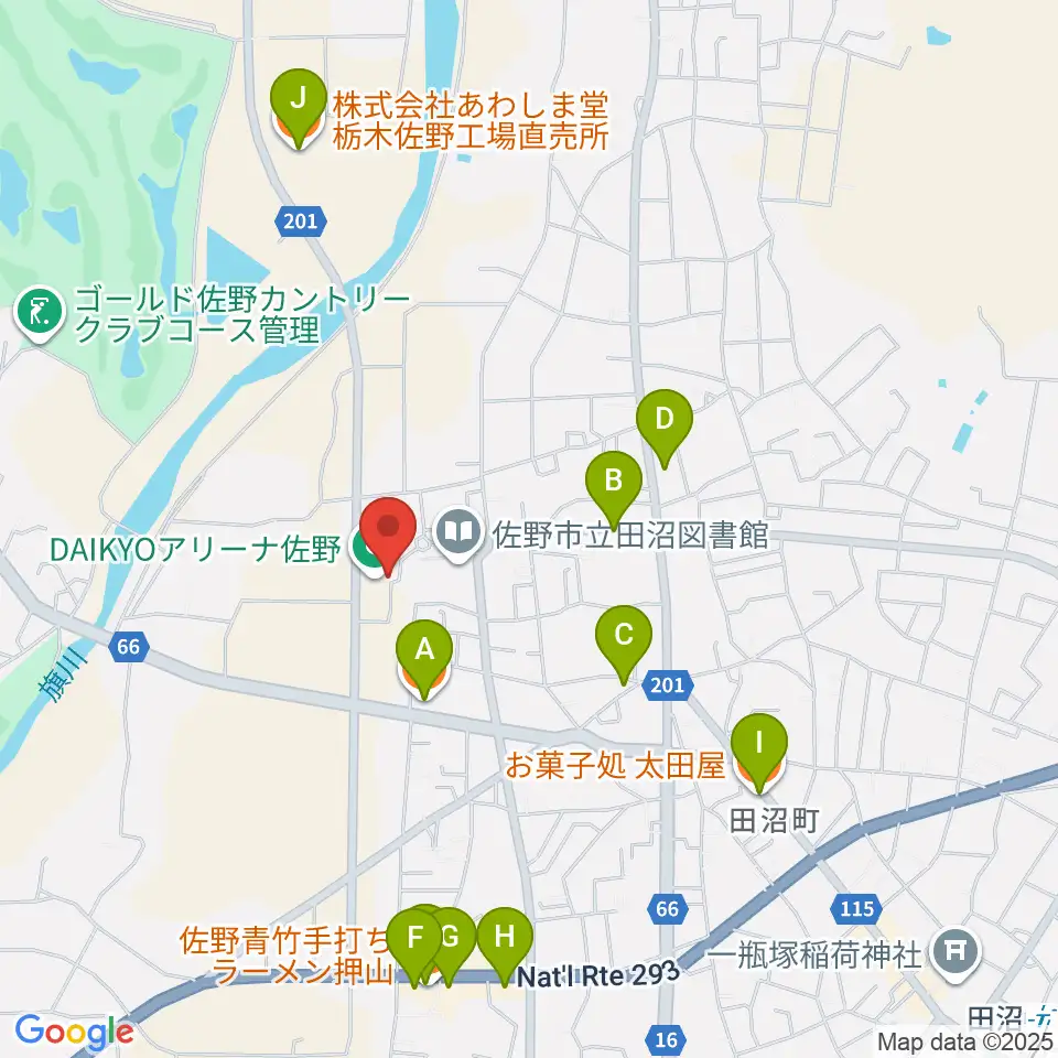 DAIKYOアリーナ佐野周辺のファミレス・ファーストフード一覧地図